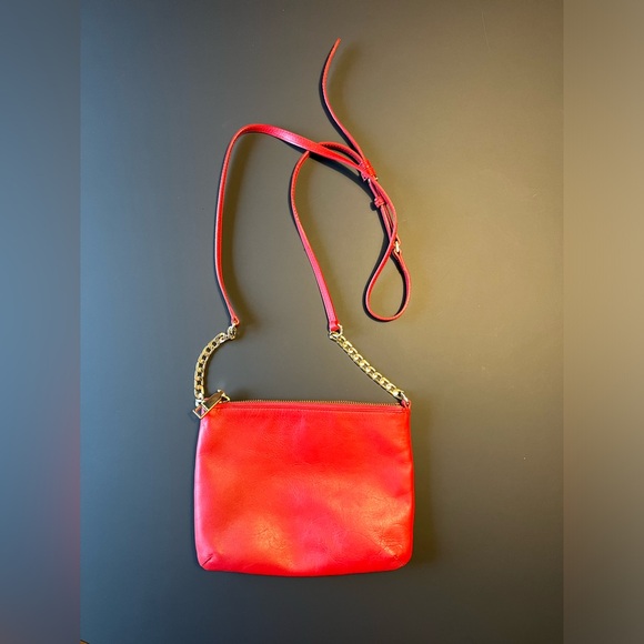 Leather Red Crossbody Bag with Gold Chain and Zip Hardware Detail by Modalu - Picture 8 of 12